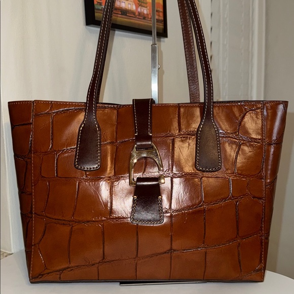 Dooney & Bourke Handbags - Dooney & Bourke Croco Small Shannon Tote Embossed Leather Top Handle Hook & Loop